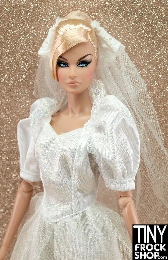 12" Fashion Doll Puff Sleeve V Yoke Peplum Wedding Dress With Veil