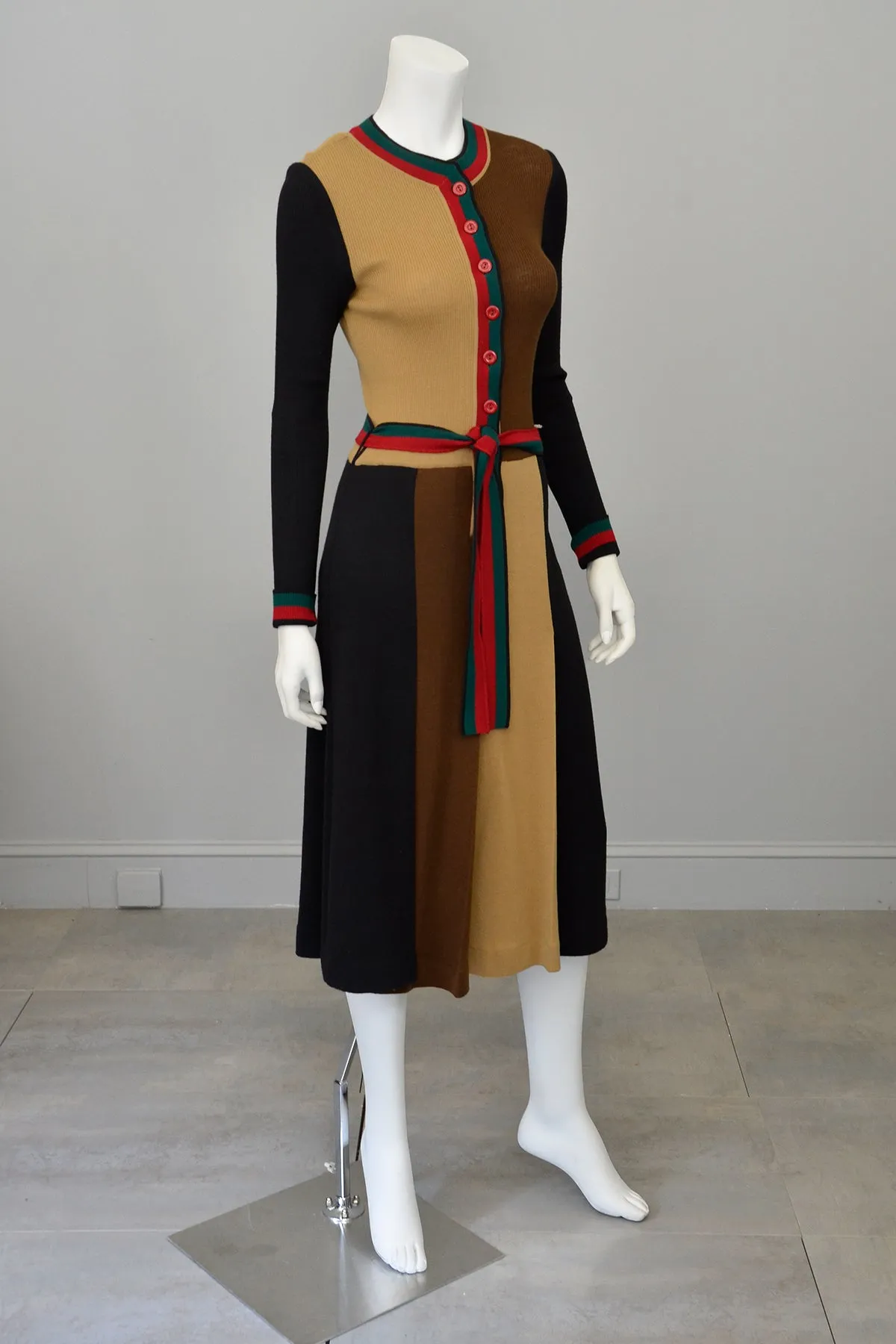 1970s MOD Colorblock Knit Dress Black, Camel, Brown