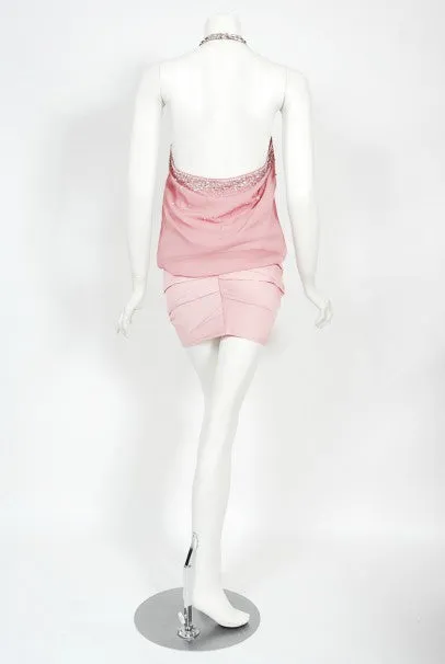 2003 Christian Dior by Galliano Beaded Pale Pink Silk Flapper Mini Dress