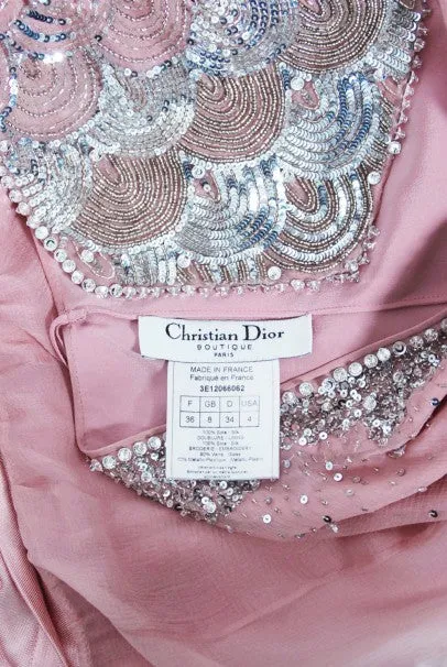 2003 Christian Dior by Galliano Beaded Pale Pink Silk Flapper Mini Dress