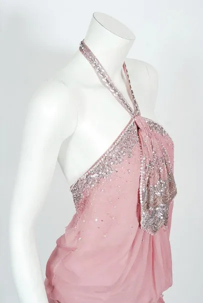 2003 Christian Dior by Galliano Beaded Pale Pink Silk Flapper Mini Dress