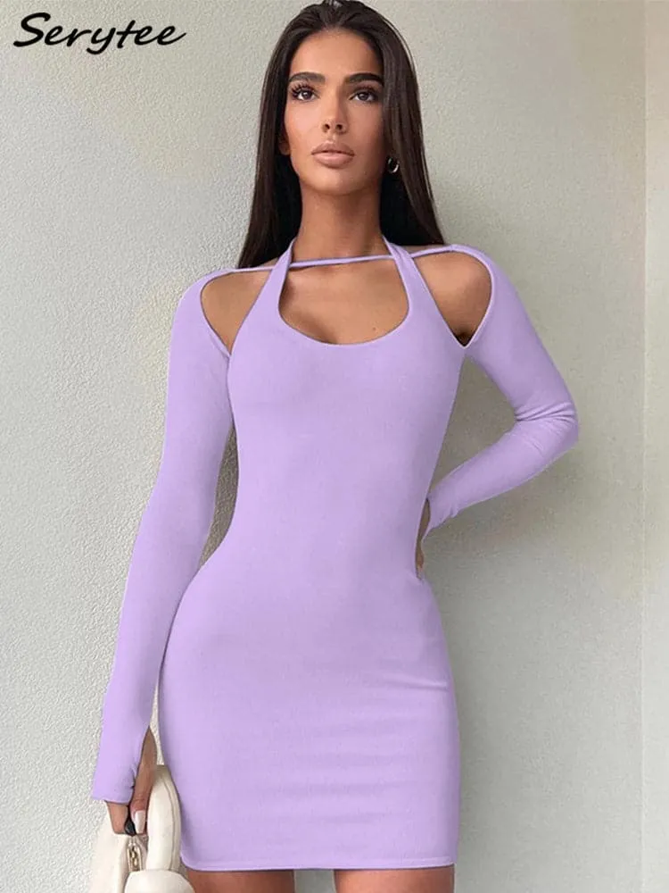 2023 Serytee Spring Long Sleeve Halter White Bodycon Dress