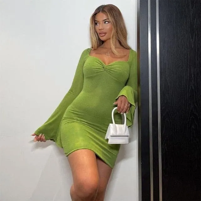 2023 Spring Summer Flare Sleeve Women Bodycon Bandage Dress