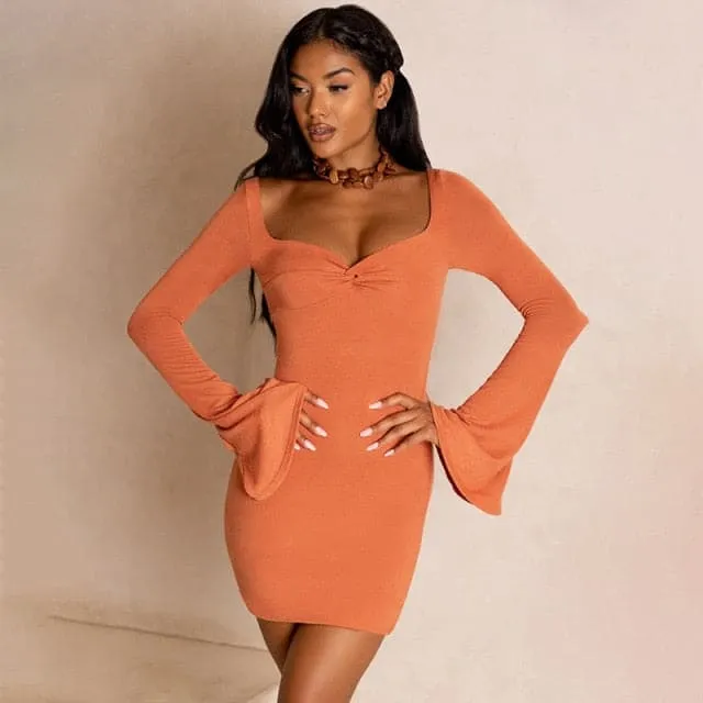 2023 Spring Summer Flare Sleeve Women Bodycon Bandage Dress