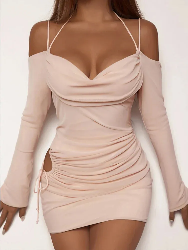 2024 Sleeve Evening Long Bodycon Apricot Club Sexy Tight Dress Dress