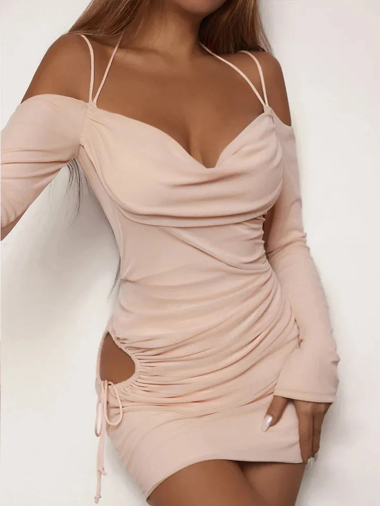 2024 Sleeve Evening Long Bodycon Apricot Club Sexy Tight Dress Dress