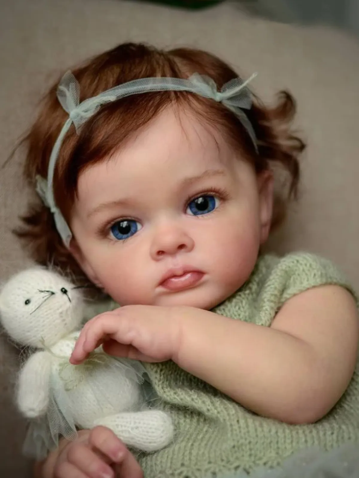 24" Reborn Realistic Cute  Baby Doll in Green Knit Dress