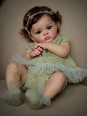 24" Reborn Realistic Cute  Baby Doll in Green Knit Dress