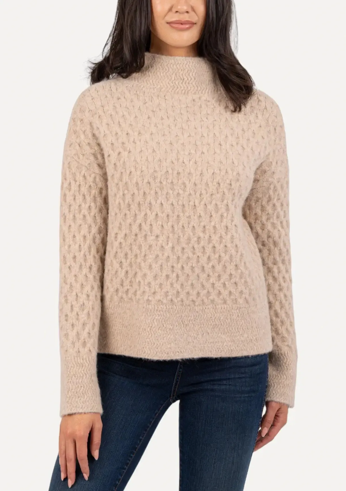 Adah Pull-On High Neck Sweater - Oatmeal