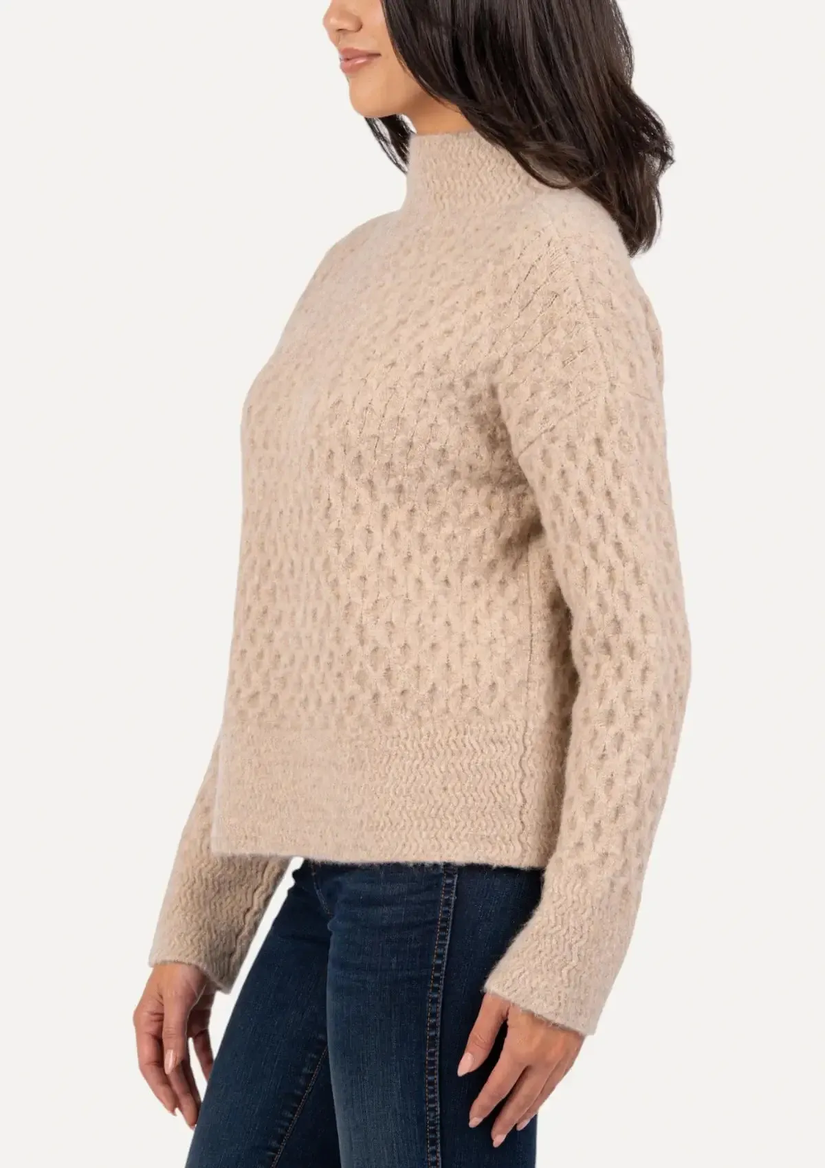 Adah Pull-On High Neck Sweater - Oatmeal