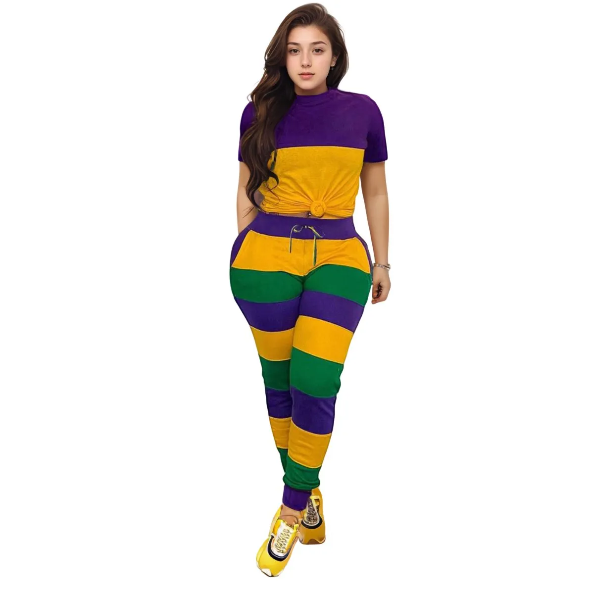 Adult Ladies Festive Spirit Mardi Gras Jogger Set #1