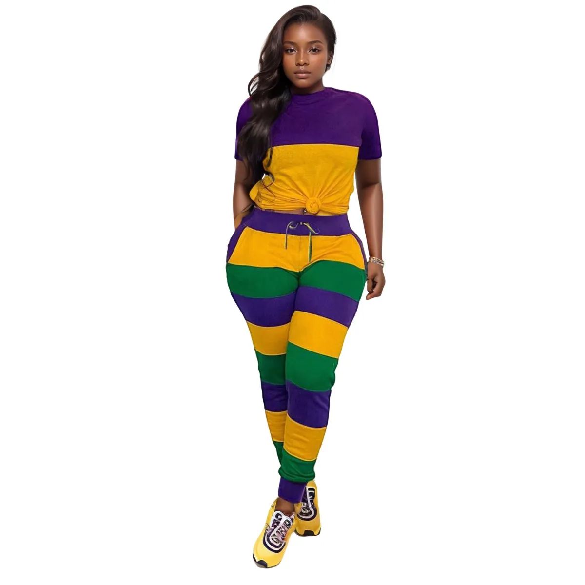 Adult Ladies Festive Spirit Mardi Gras Jogger Set #1