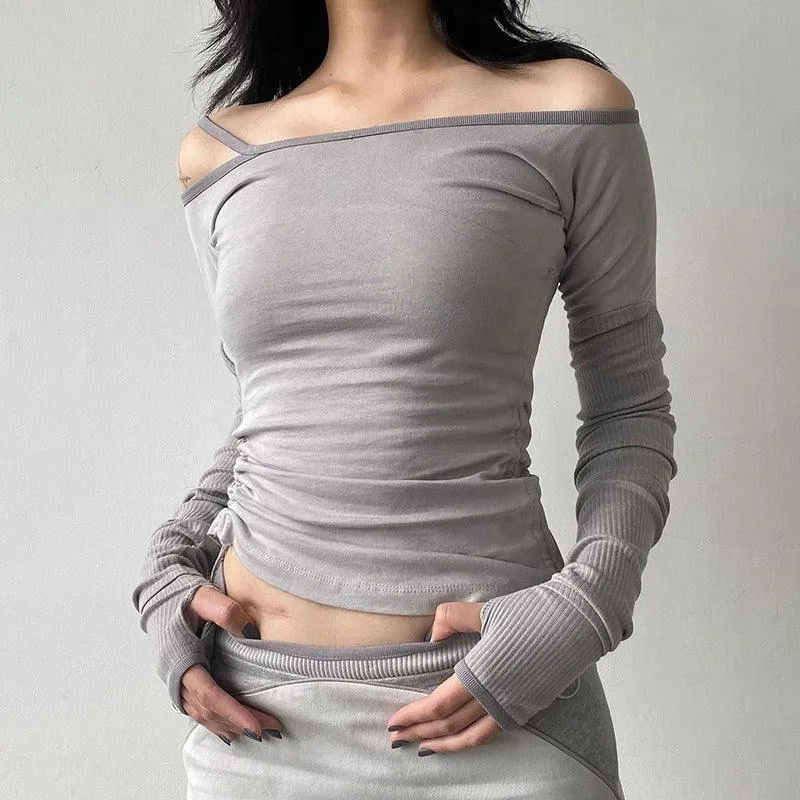 Asymmetrical Off-Shoulder Long-Sleeve Top