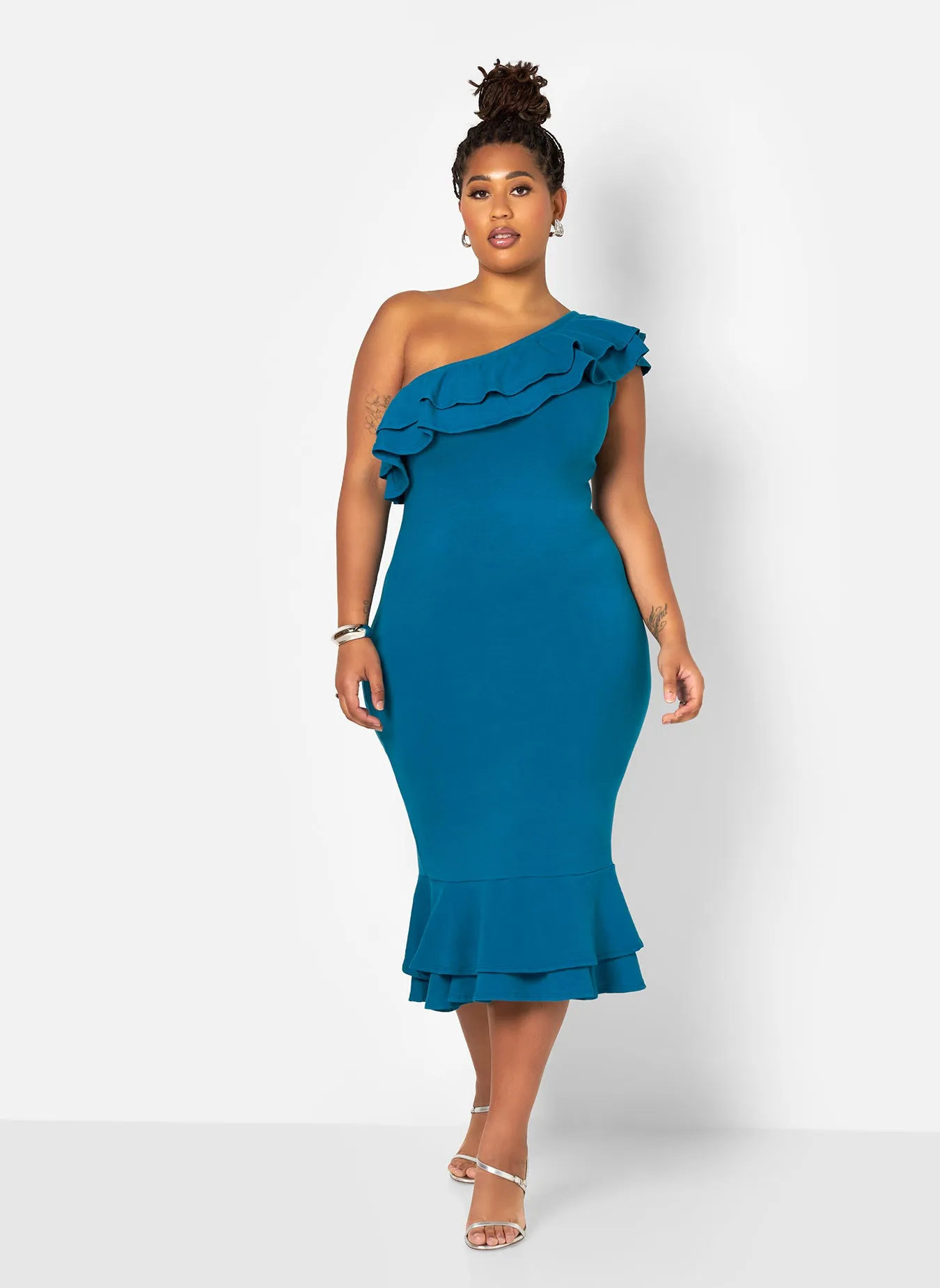 Ava Cotton Ruffle Bodycon Midi Dress