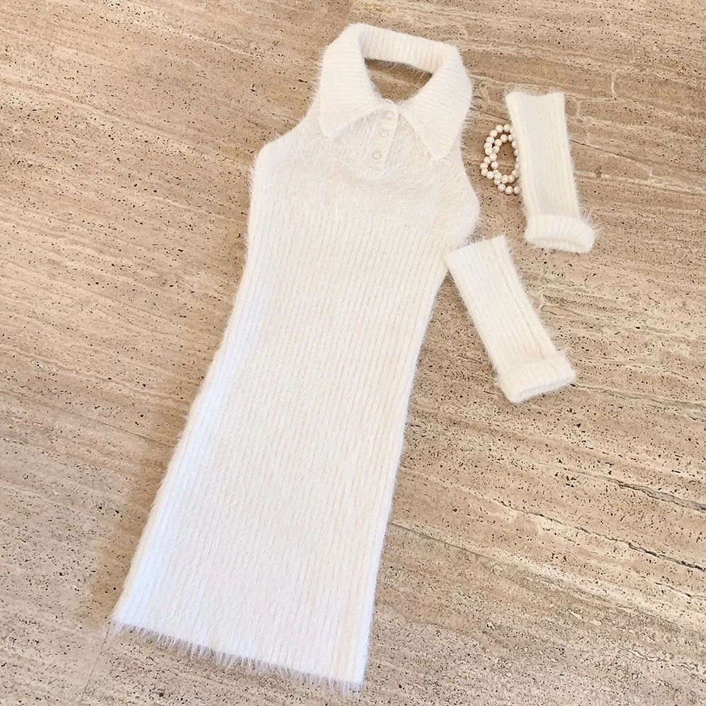 [Basic] Soft angel bodycon faux fur dress set