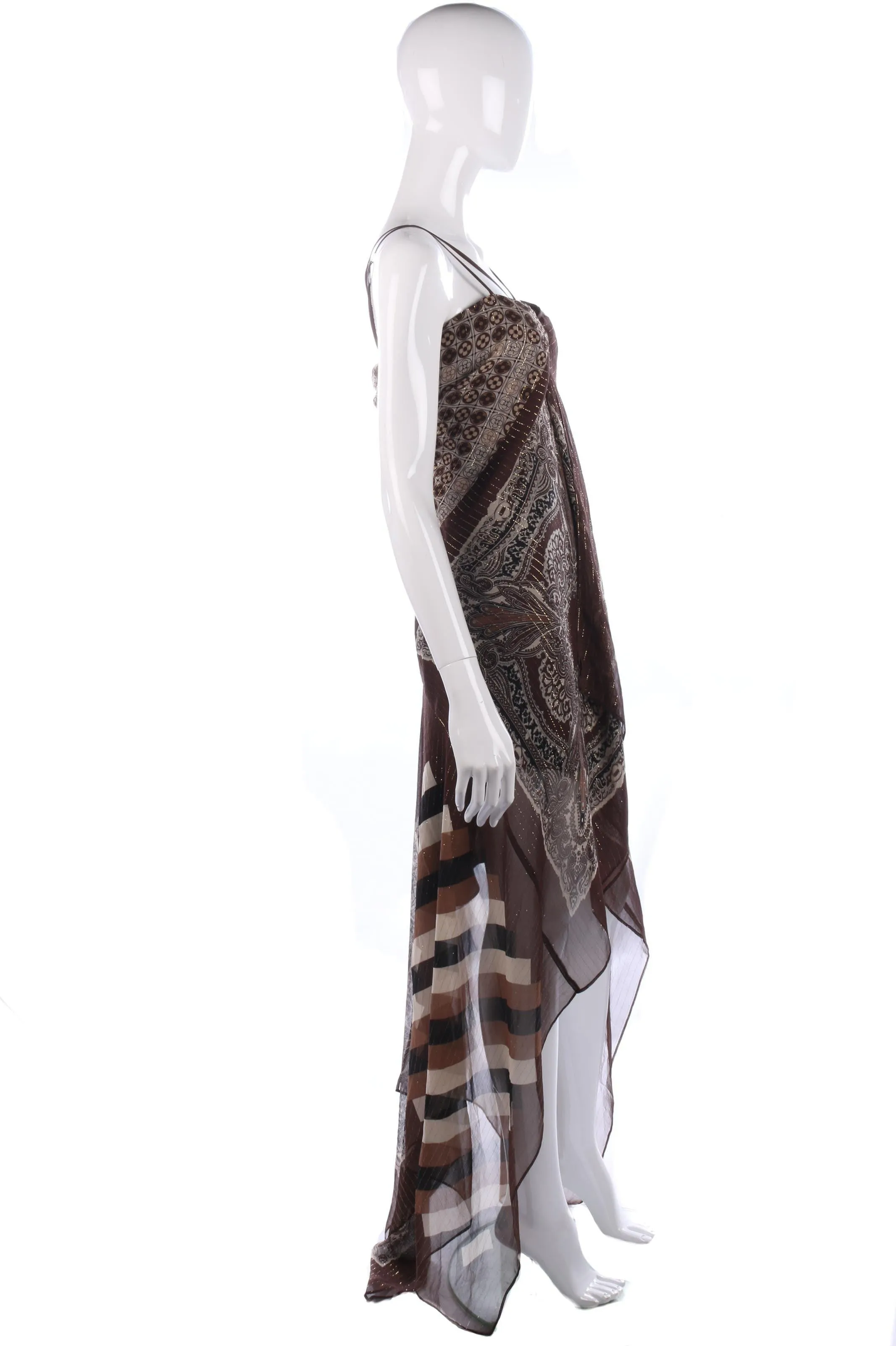 BCBG Maxazria Silk Dress Brown and Cream UK Size 10