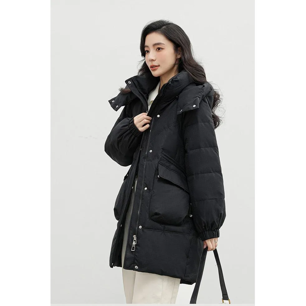 Bellows Pocket Mid-Length Puffa Hooded Parka