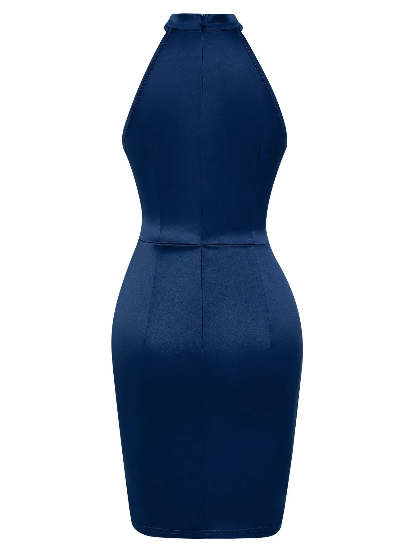 Belted Halterneck High Waist Solid Color Bodycon Party Dress