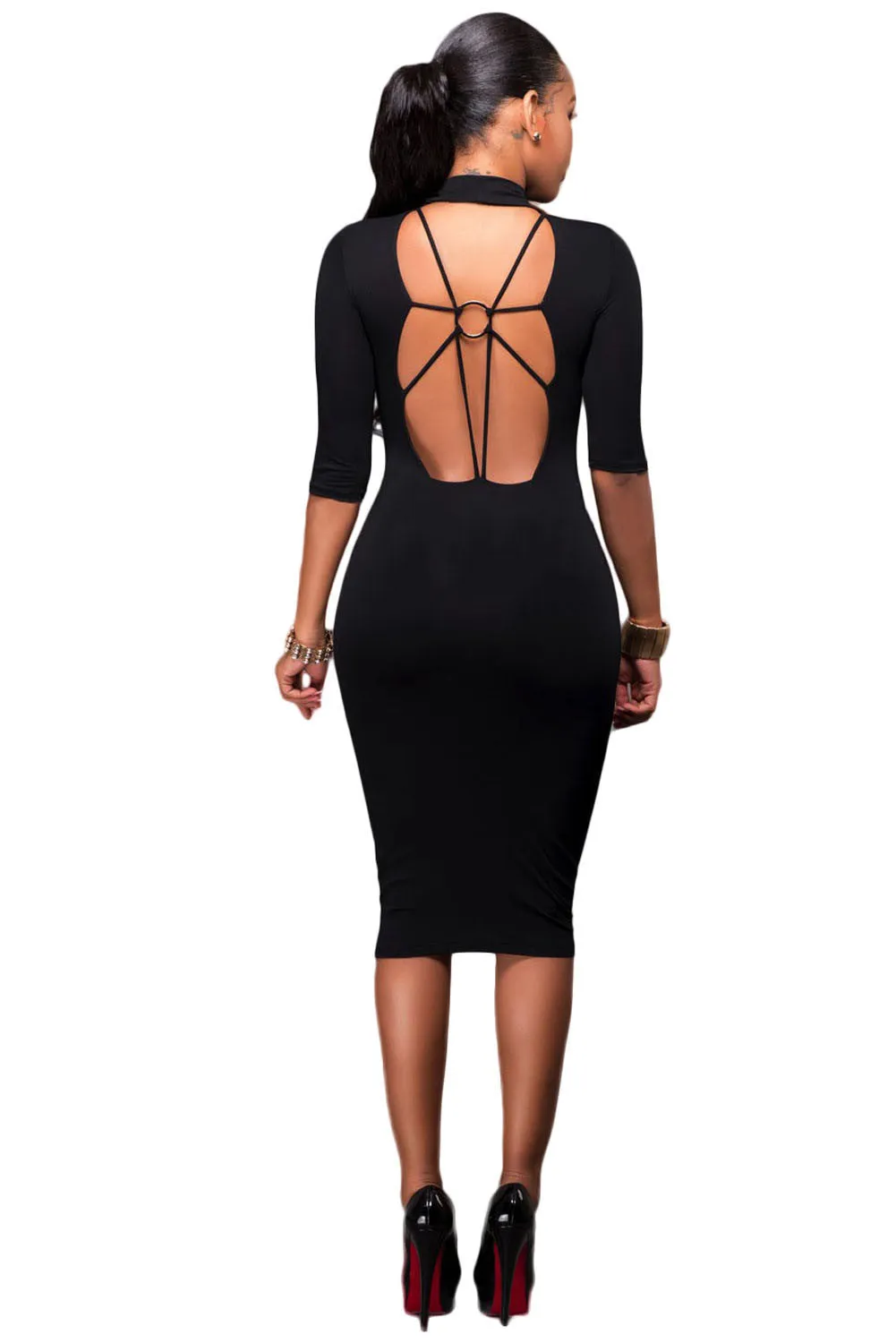 Black Bodycon O-ring Stylish Dress