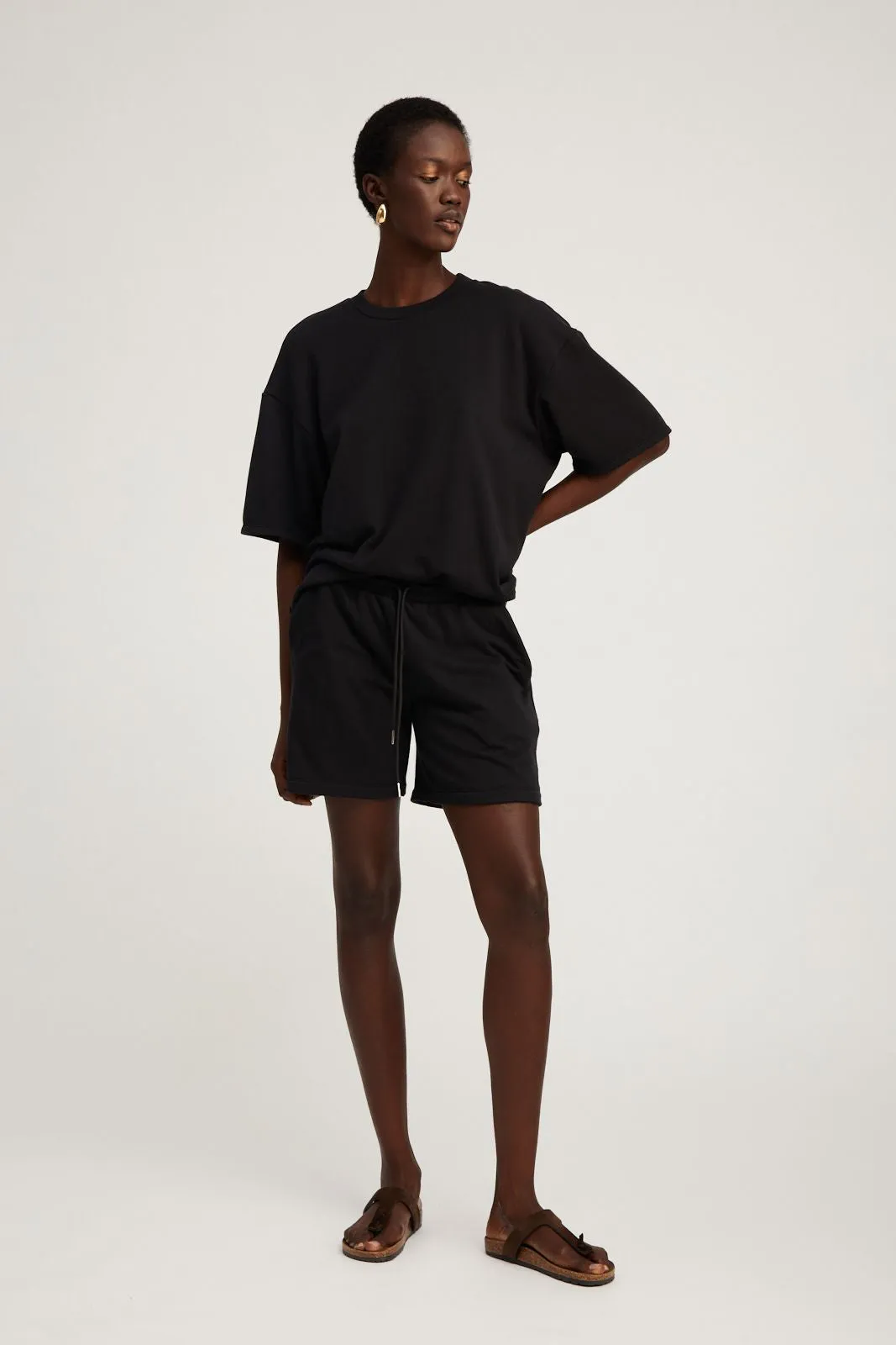 Black Cotton Terry Boxy Tee