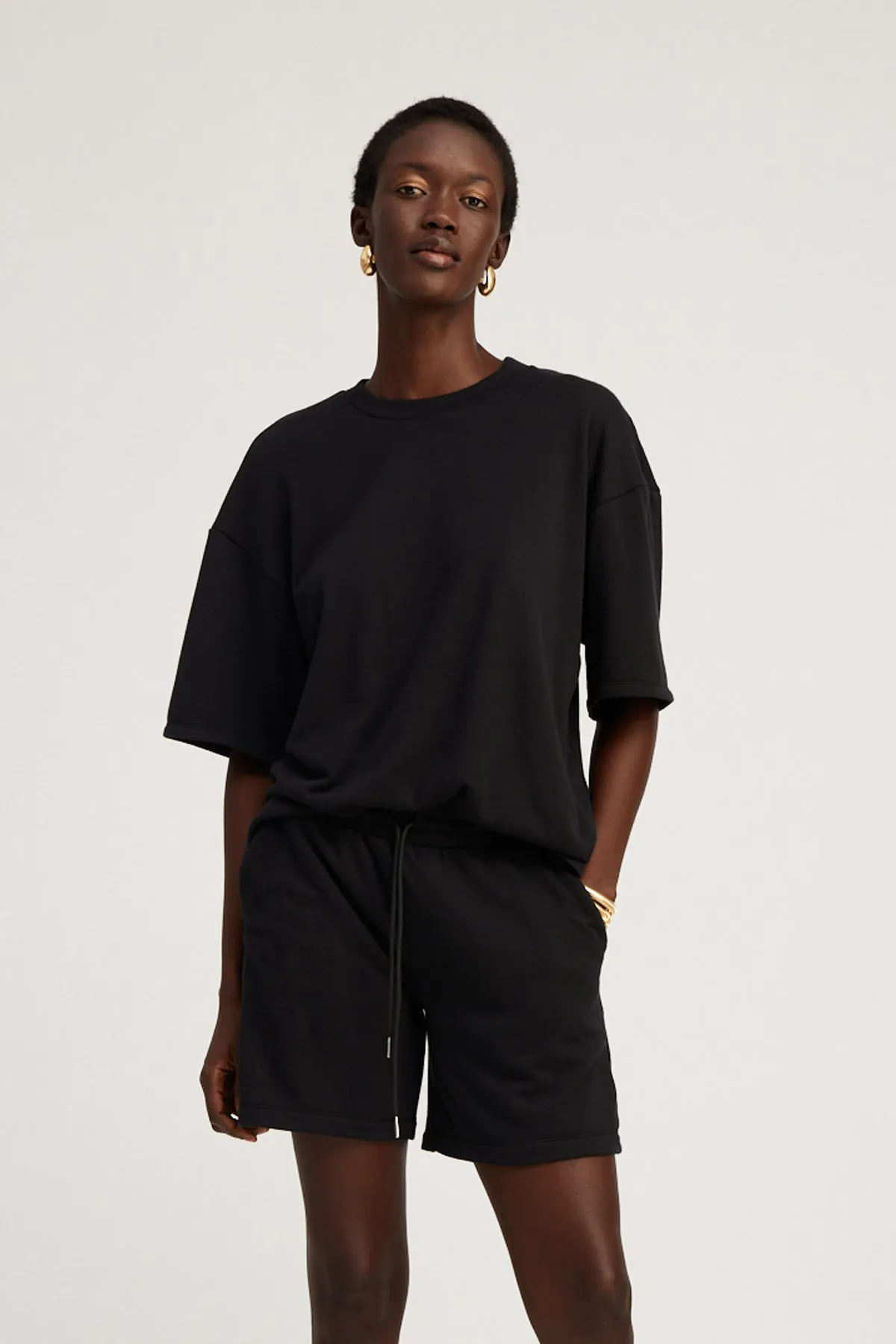 Black Cotton Terry Boxy Tee