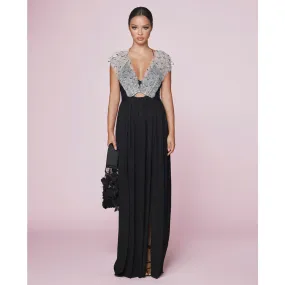 Black Jersey and Lace Band Maxi Dress