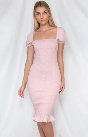 Bodycon Dress With Shirred Detail And Bubble Sleeves