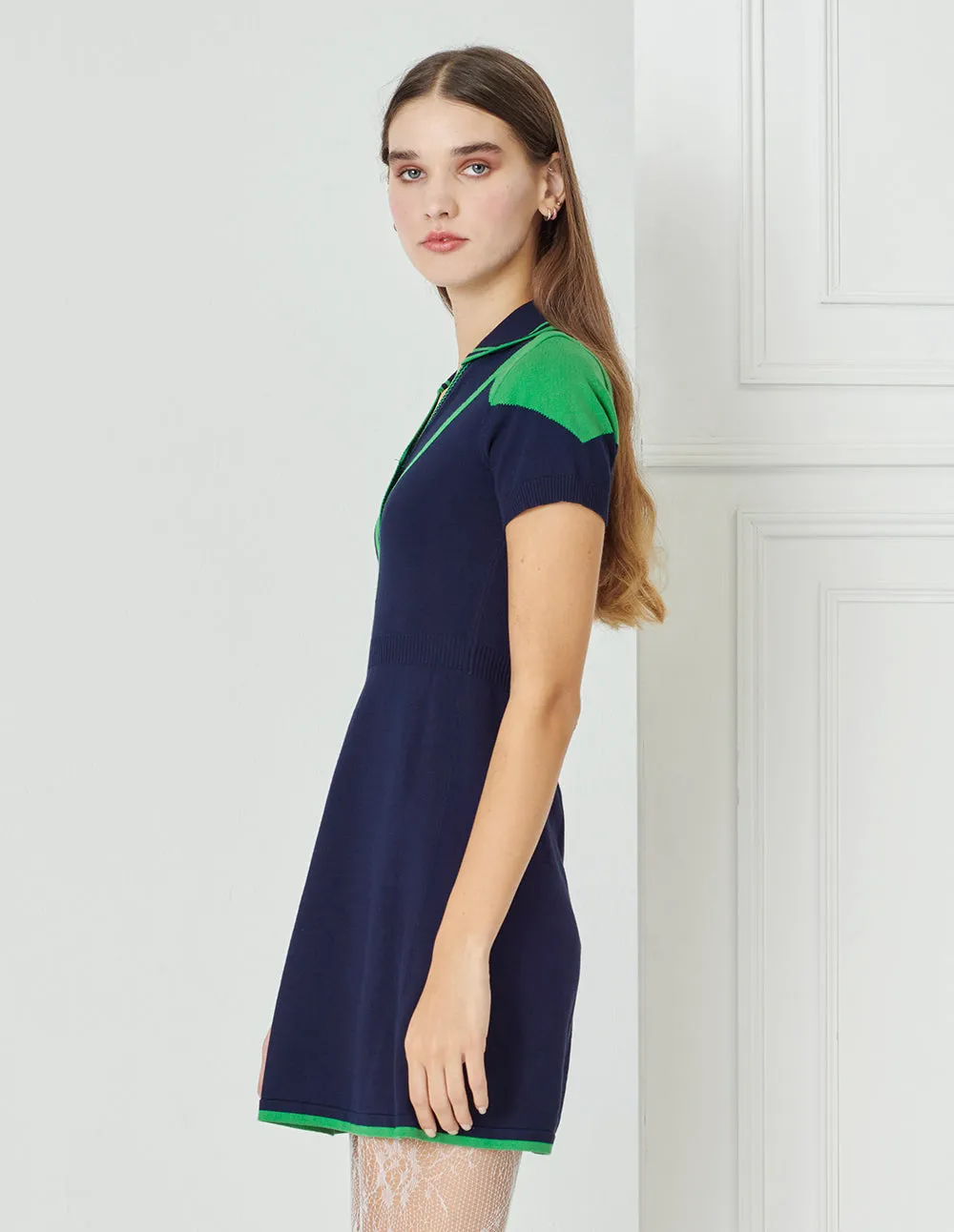 BORA AKSU Slim Short Sleeve Polo Neck Knit Dress