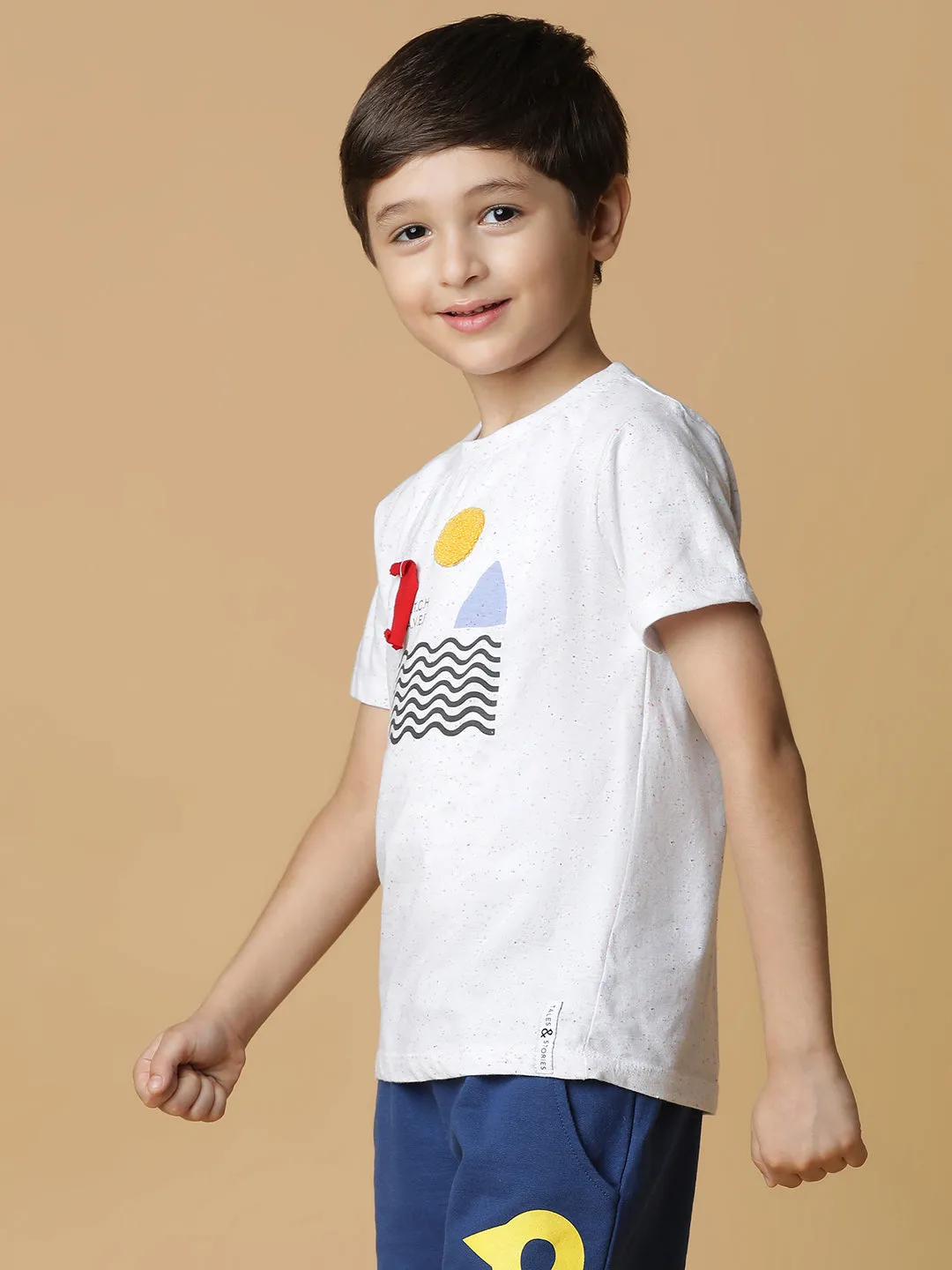 Boys White Printed T-Shirt