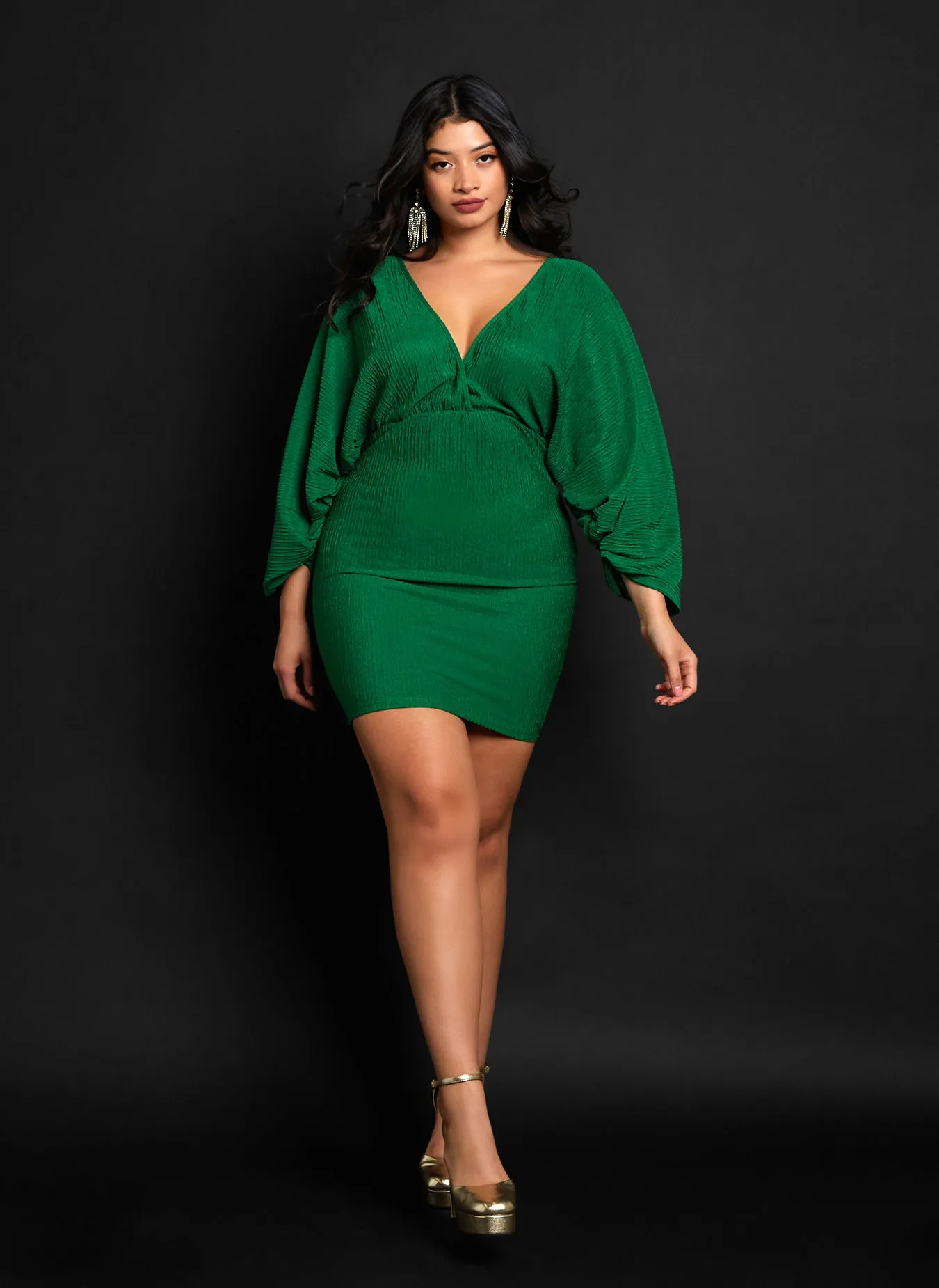 Bridget Textured Dolman Sleeve Mini Bodycon Dress