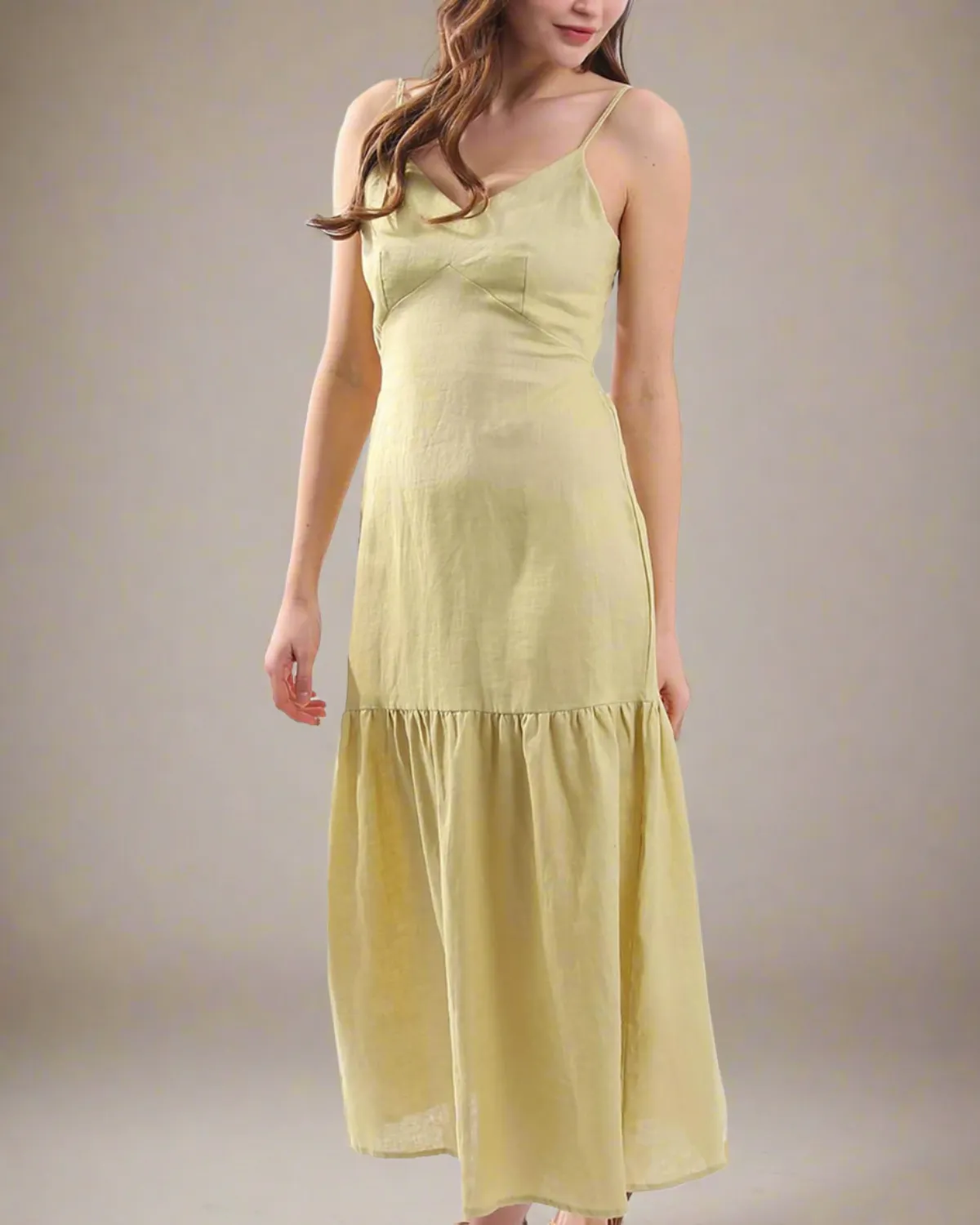 Brisa Yellow Maxi Linen Summer Dress