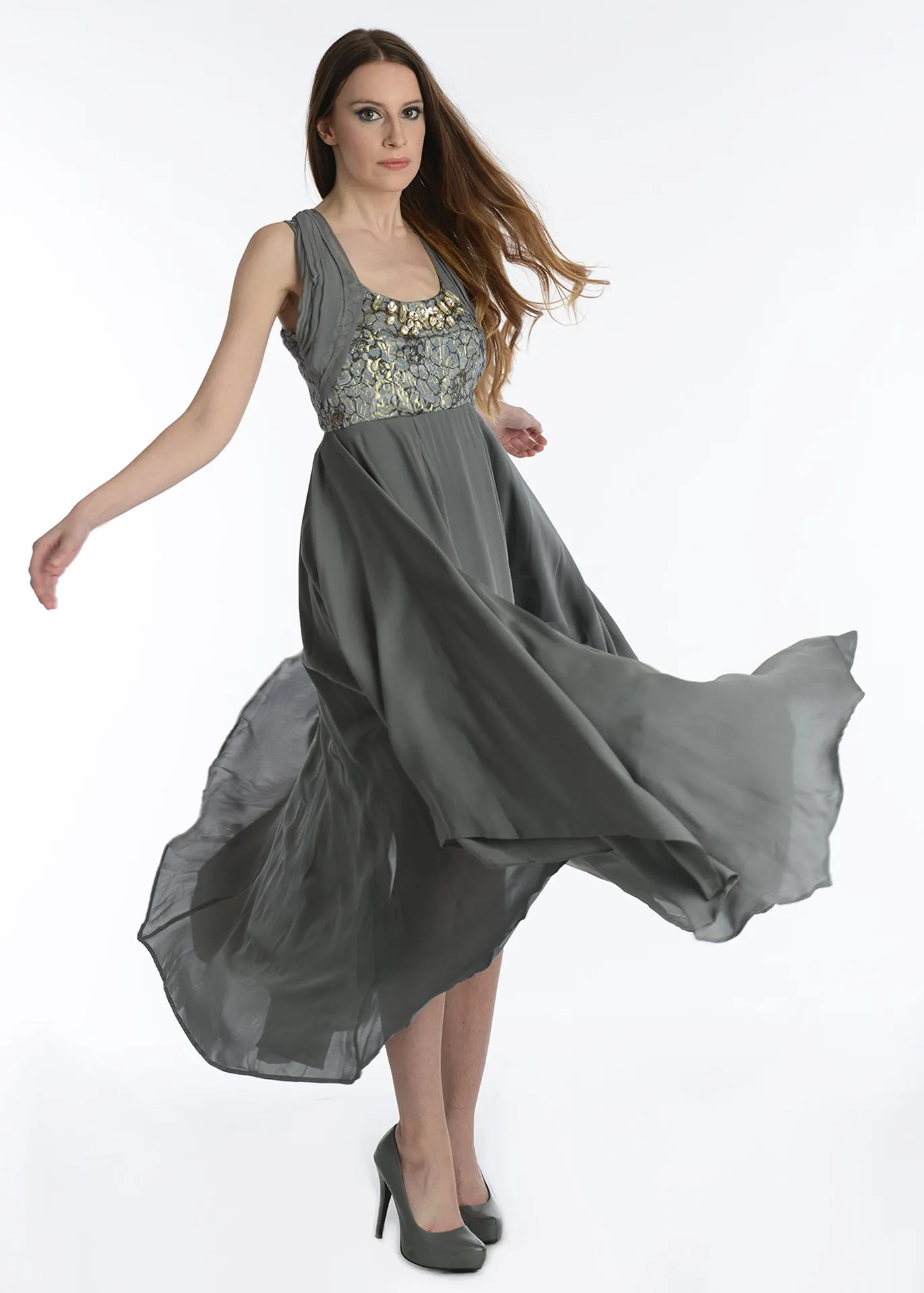 Brocade bodice Silk handkerchief hem gown- SOLD OUT