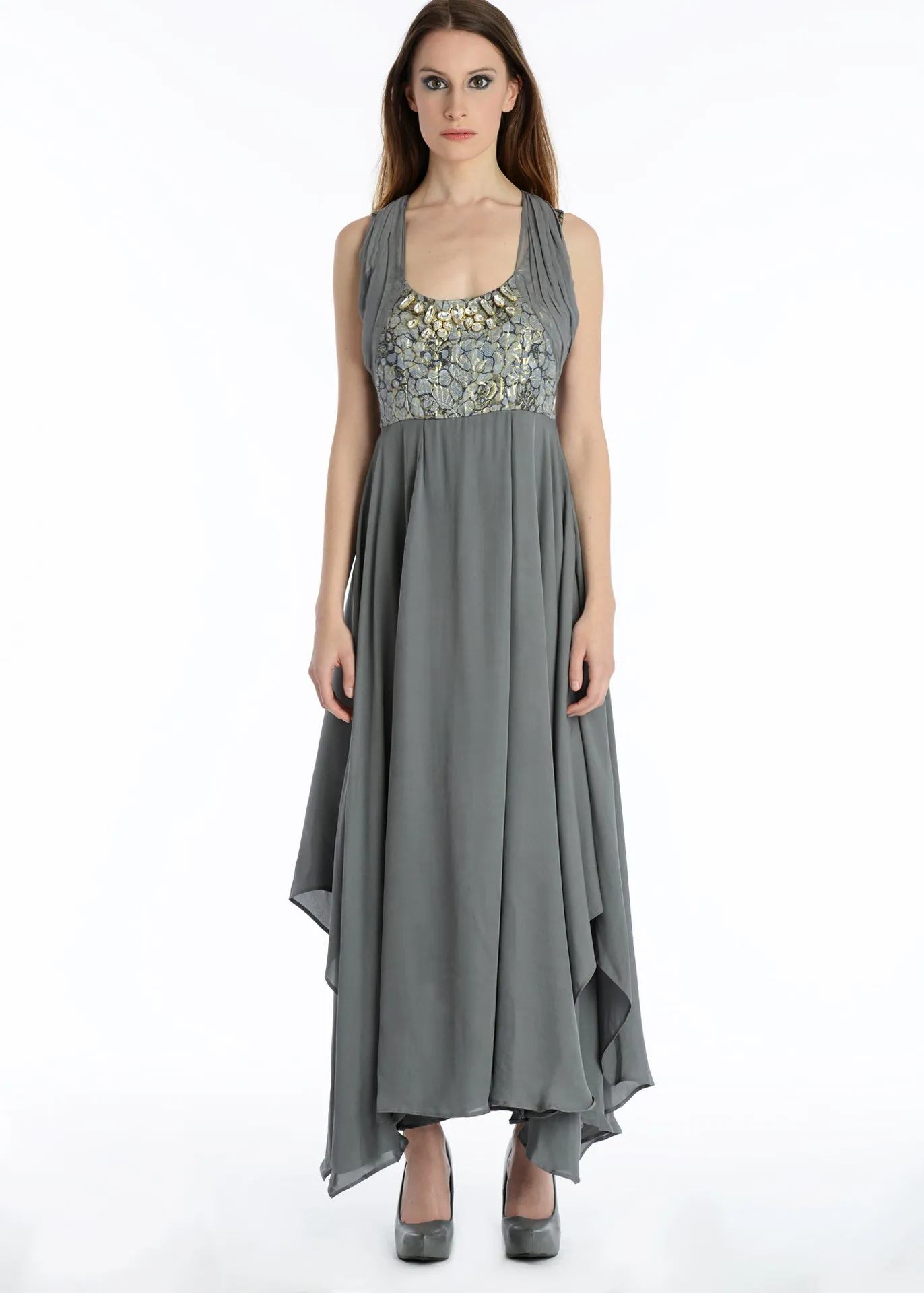 Brocade bodice Silk handkerchief hem gown- SOLD OUT