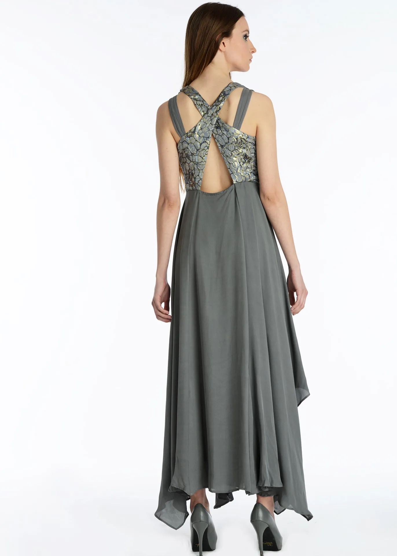 Brocade bodice Silk handkerchief hem gown- SOLD OUT