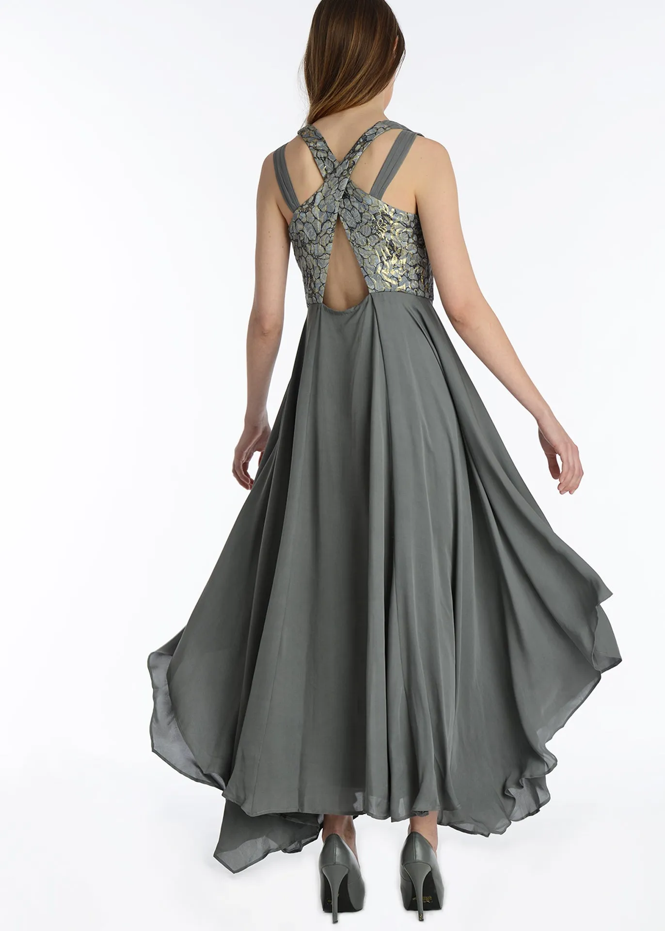 Brocade bodice Silk handkerchief hem gown- SOLD OUT