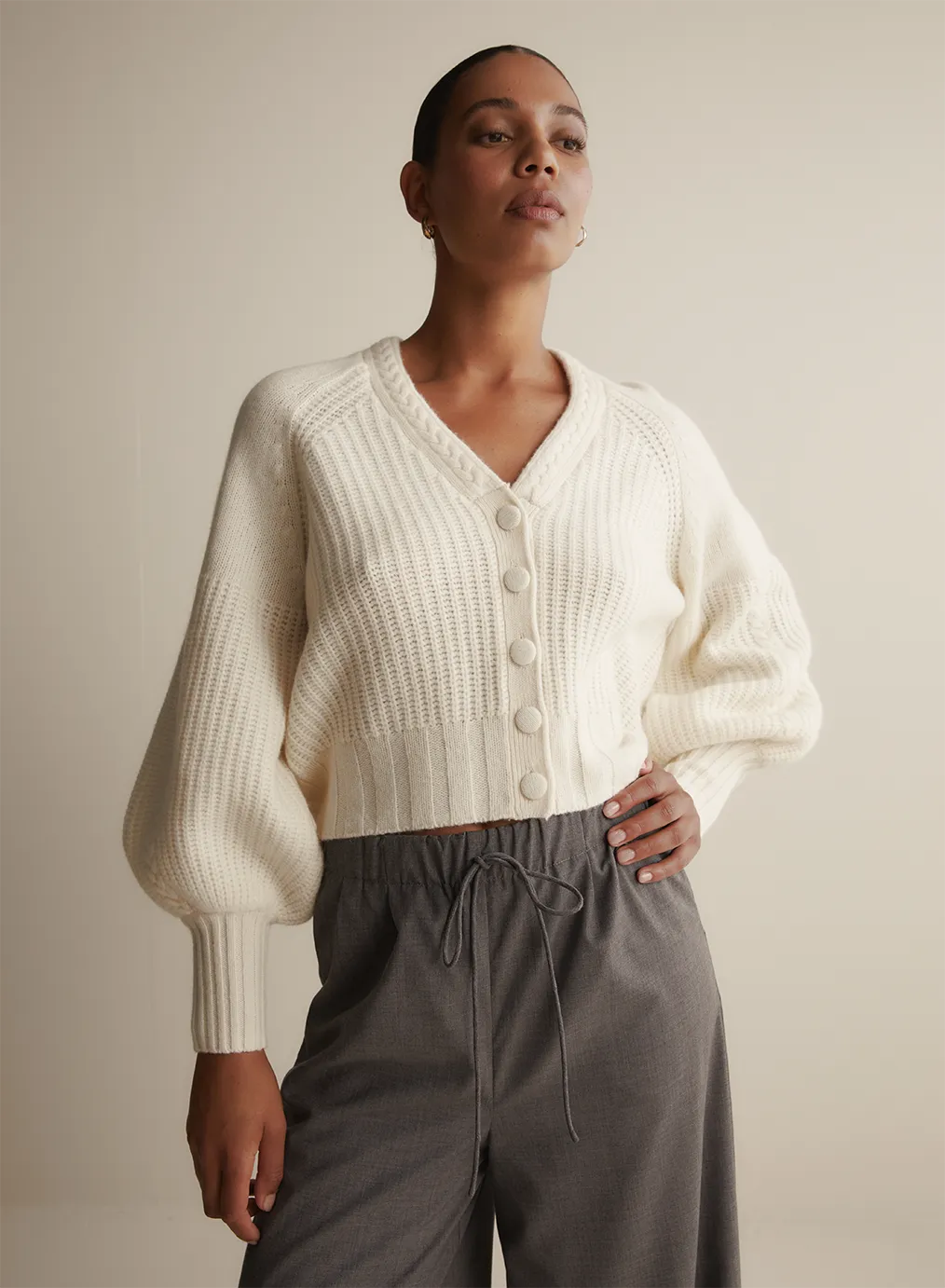 Bronwyn Wool Knit Cardigan | Cream | Restock