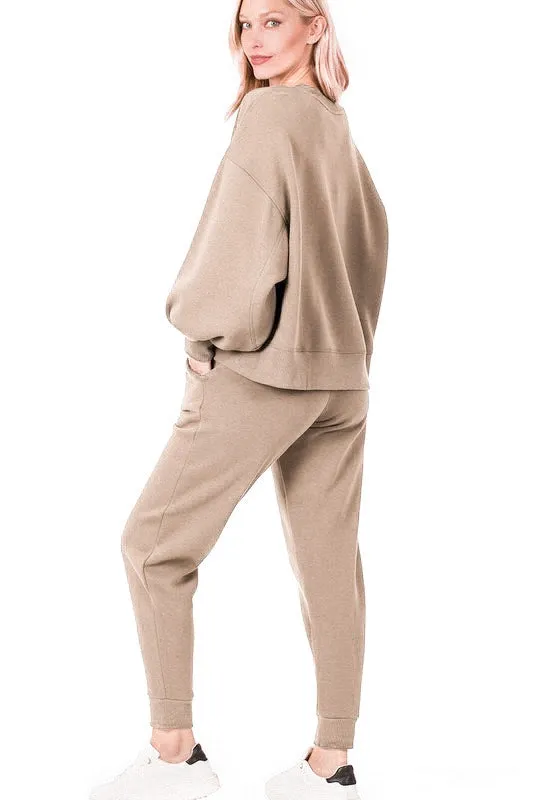 Café au Lait Balloon Sleeves Sweatshirt and Jogger Set