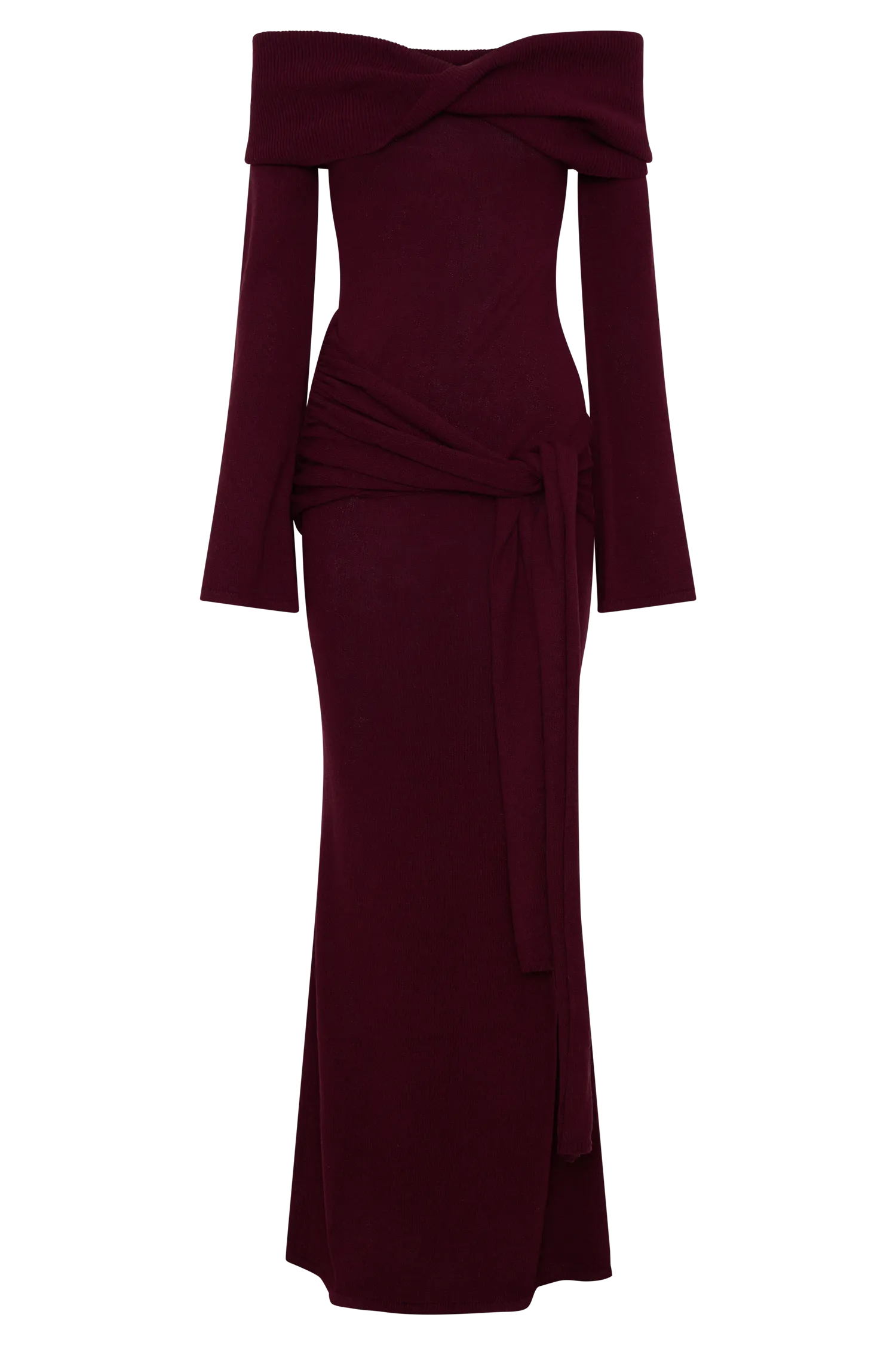 Cameron Off Shoulder Tie Maxi Dress - Merlot