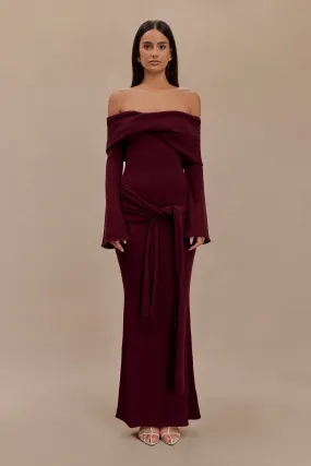 Cameron Off Shoulder Tie Maxi Dress - Merlot