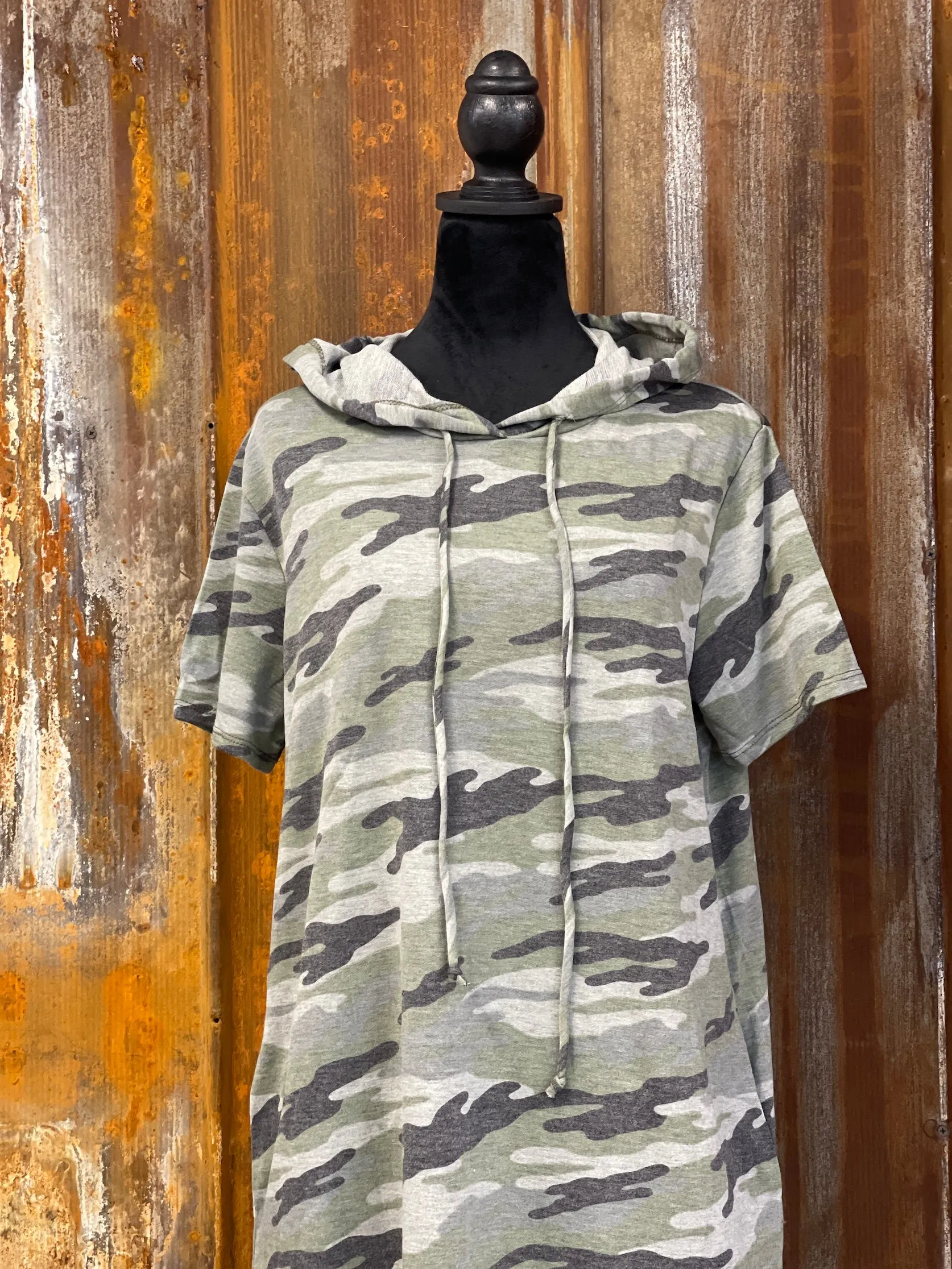 Camo Jersey Knit Hoodie Dress