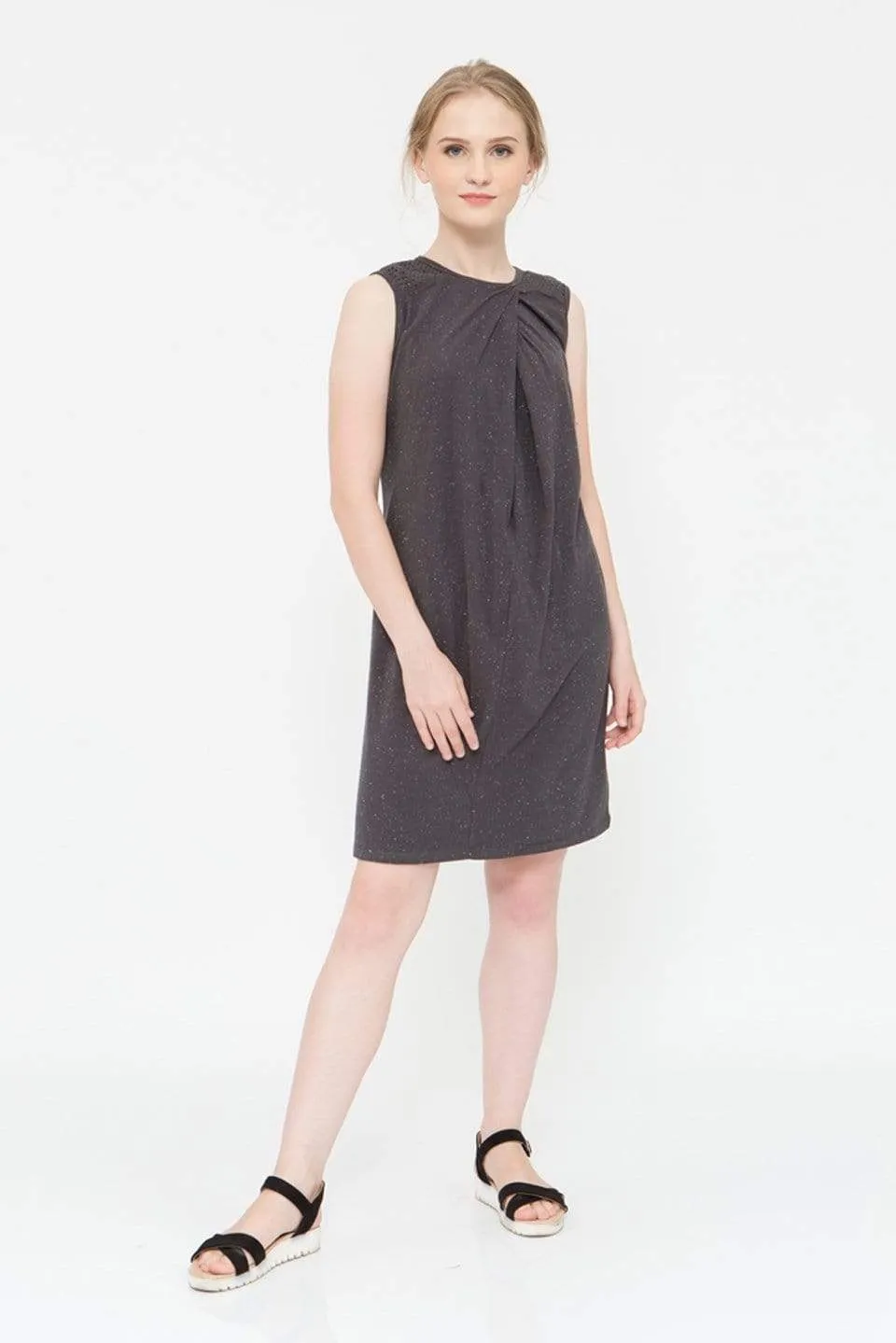 Chara Overlap Dark Grey Sleeveless Nursing Dress