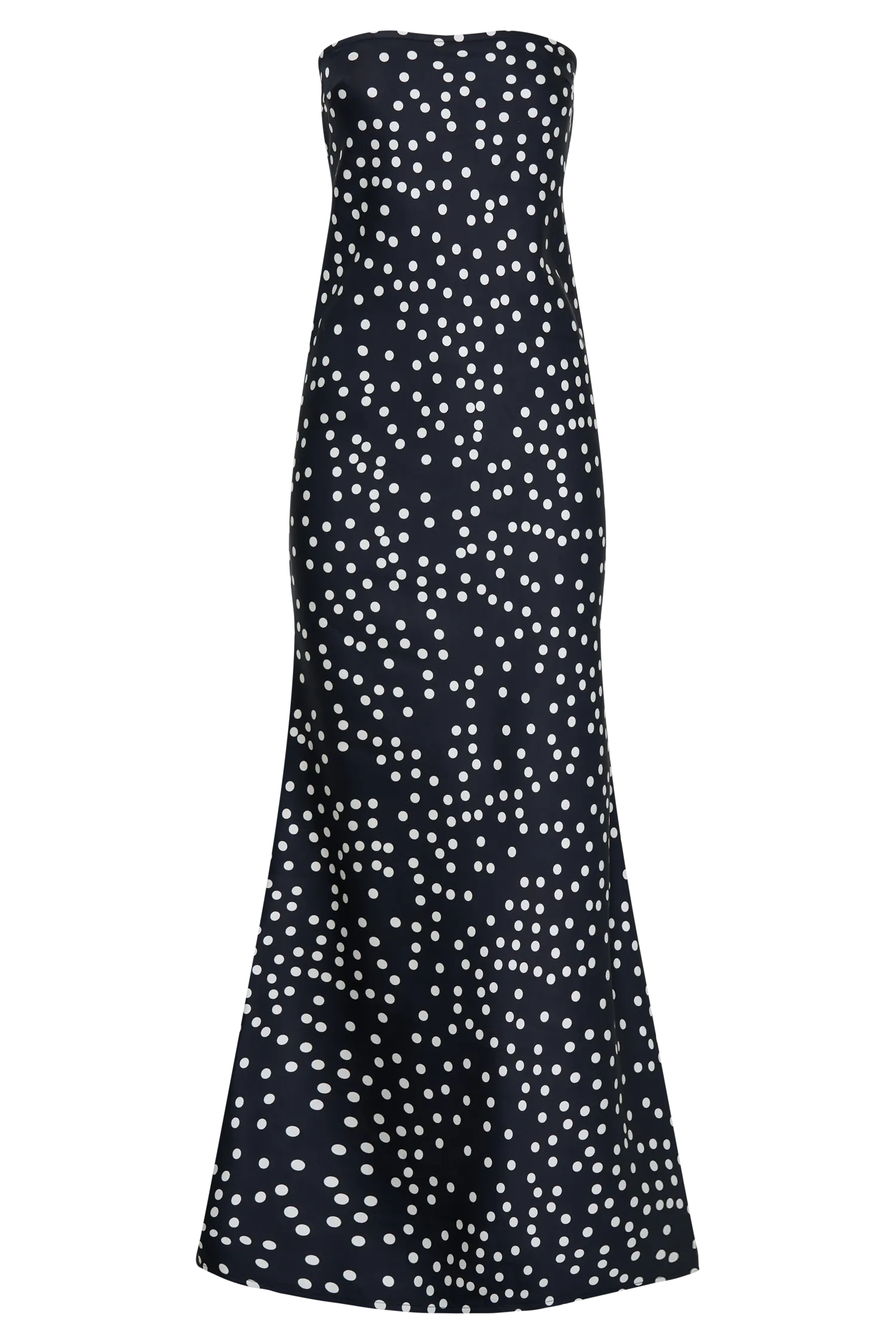 Claudette Strapless Satin Maxi Dress - Black Polka Dot Print