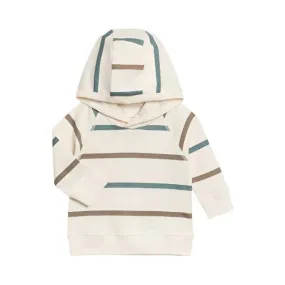 Colored Organics Madison Hooded Pullover - Max Stripe Teal  Taupe