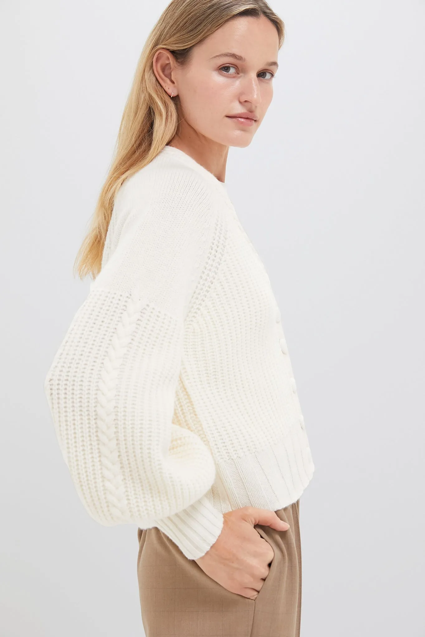 Cream Bronwyn Wool Knit Cardigan