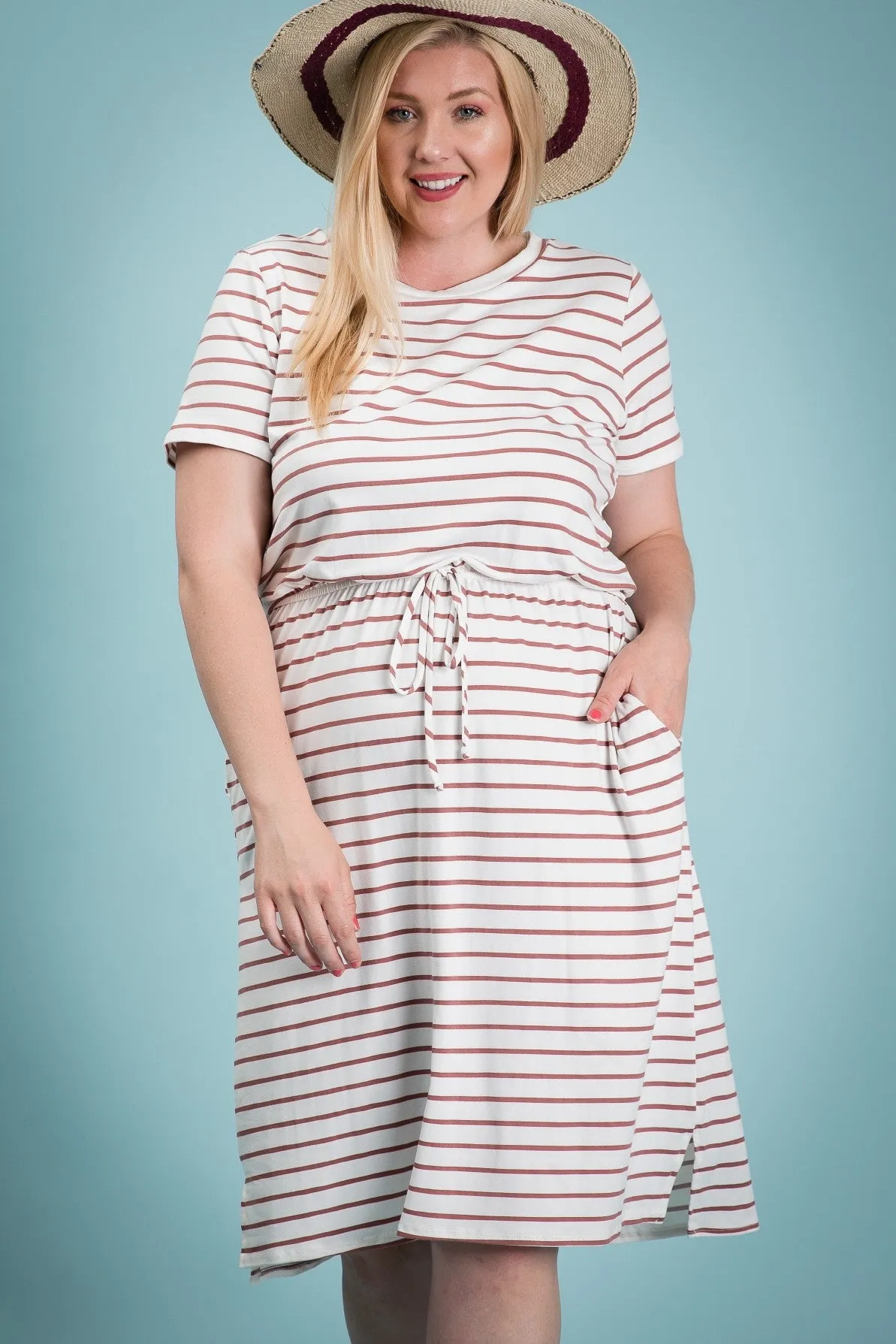 Dana Striped Tee Dress in Mauve Stripe PLUS