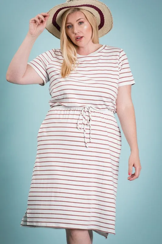 Dana Striped Tee Dress in Mauve Stripe PLUS