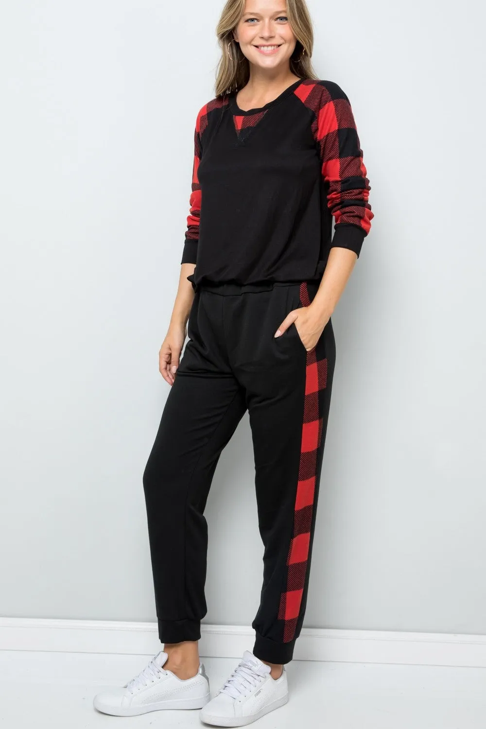 Design Full Size Plaid Side Print Sweatpants