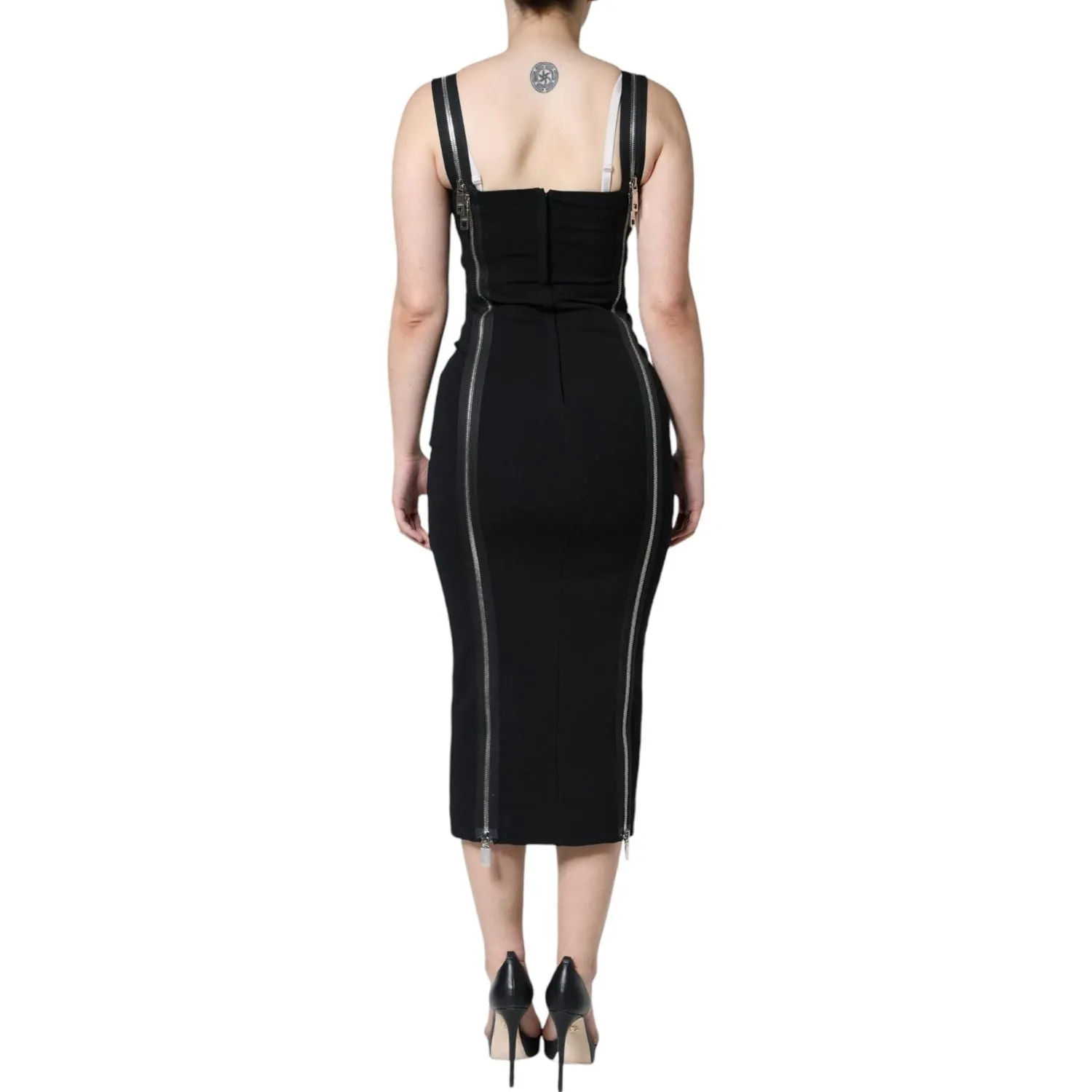 Dolce & Gabbana Black Zipper Bodycon Sheath Midi Dress