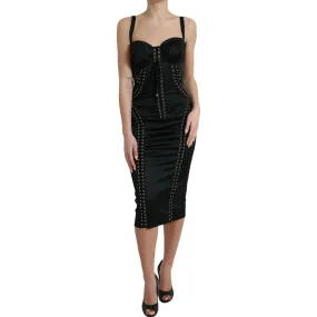 Dolce & Gabbana Elegant Black Lace-Up Midi Bodycon Dress