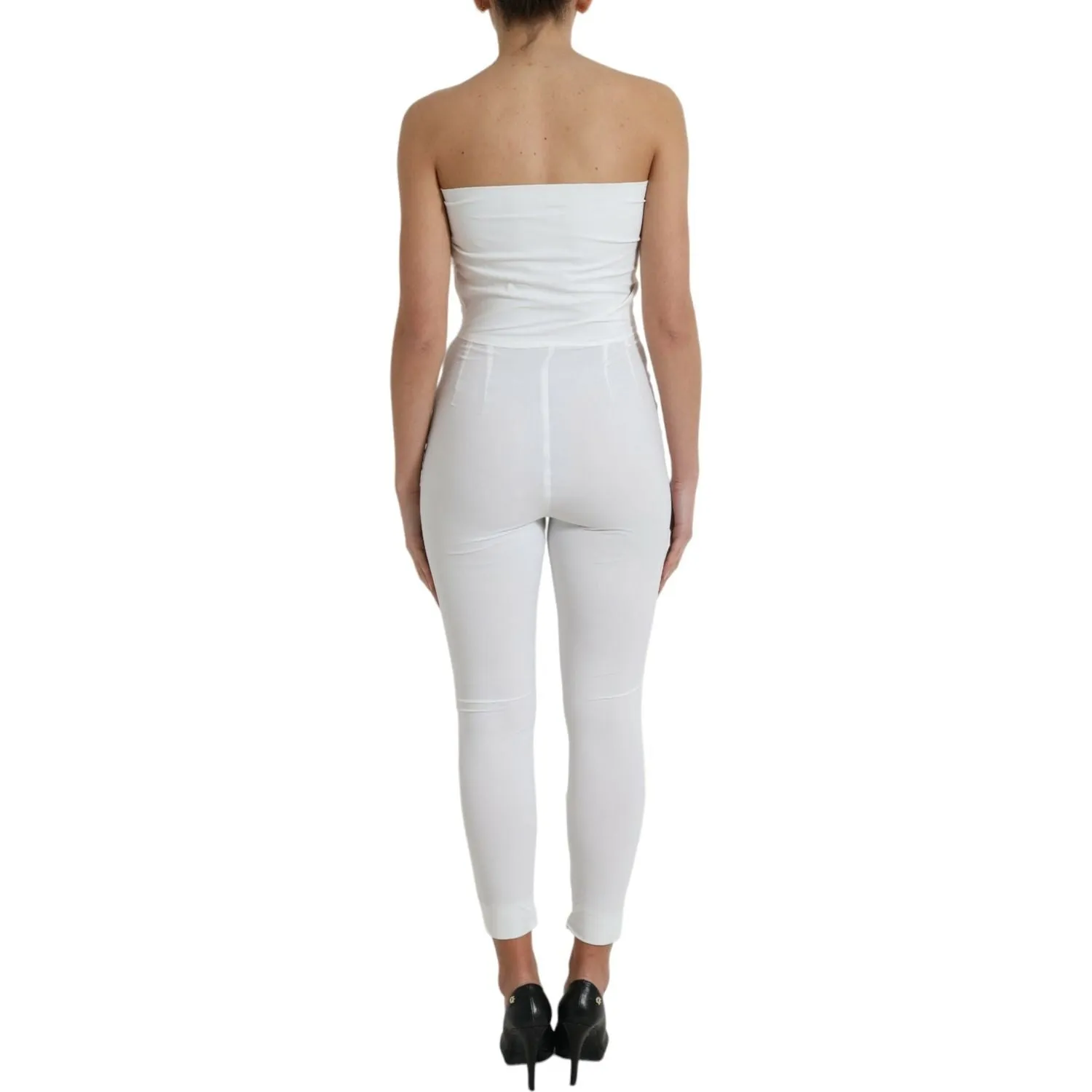 Dolce & Gabbana Elegant White Strapless Jumpsuit Dress